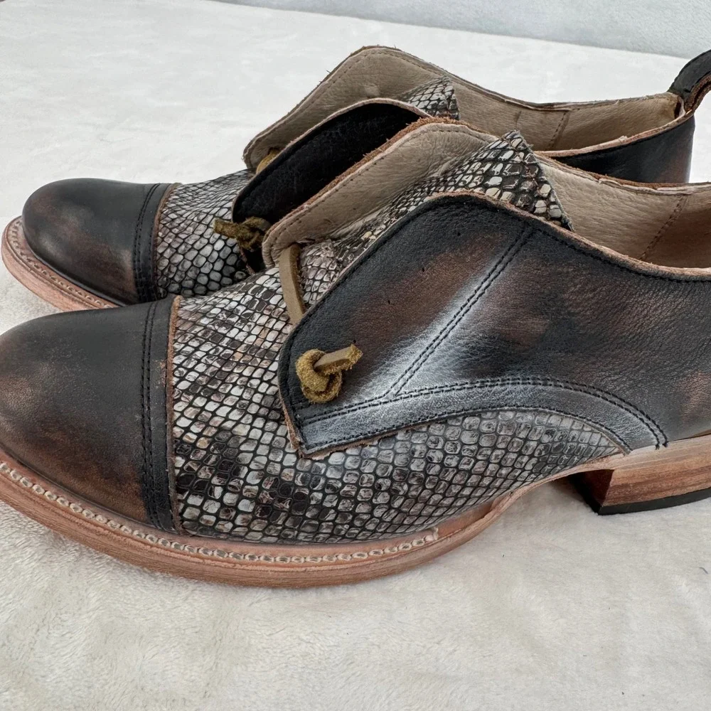 Freebird Mabel Oxford Leather Shoes Black Multi Snakeskin , Size 8 - MSRP $215